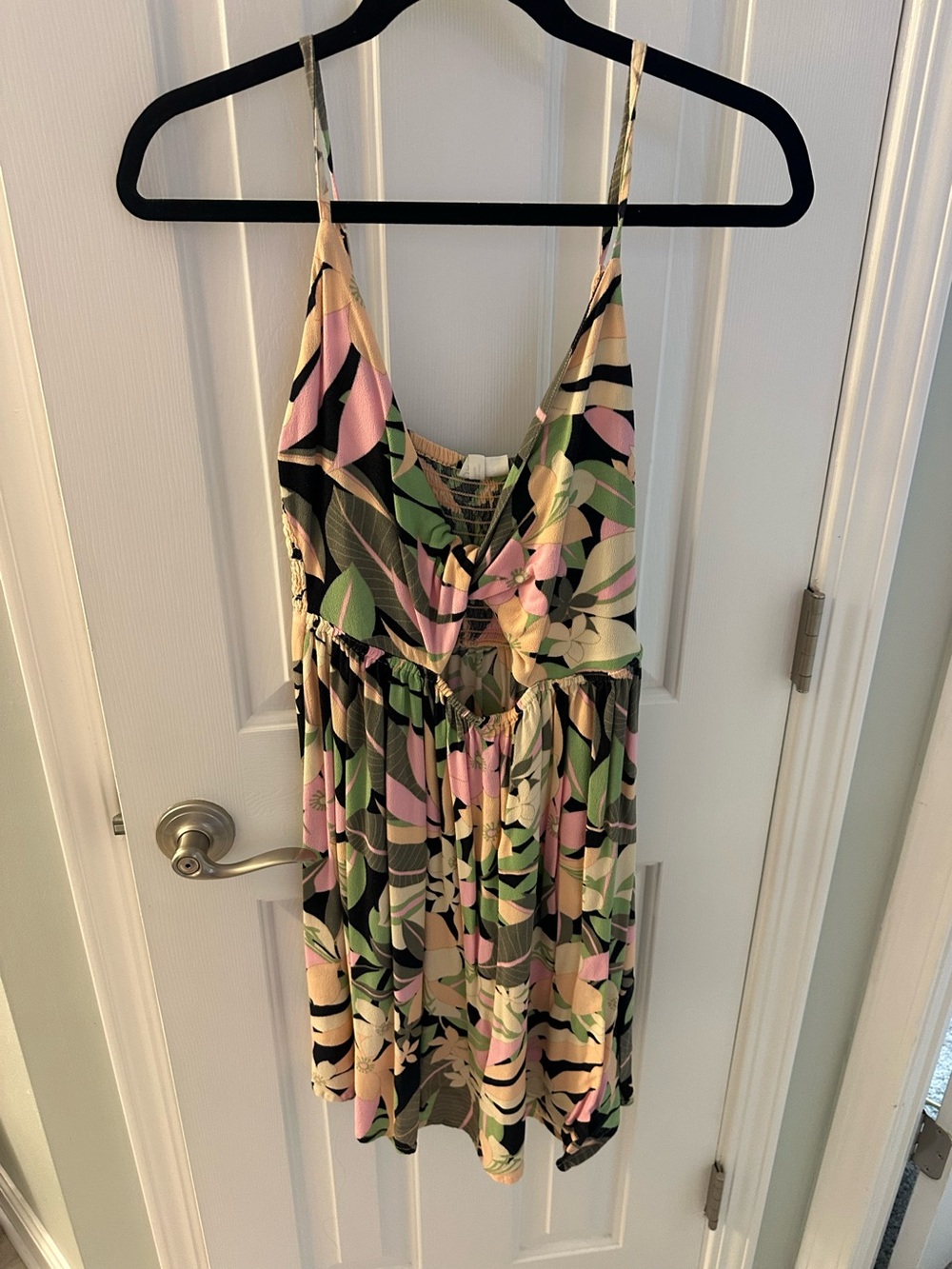 Roxy Floral Tropical Mini Dress in Pink, Green, Black, Cream - Picture 5 of 6